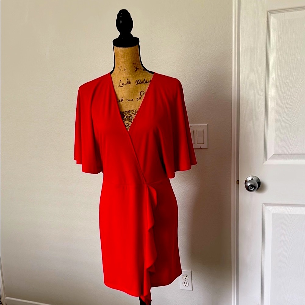 NWOT. Worn twice! Elegant faux Red Wrap Dress